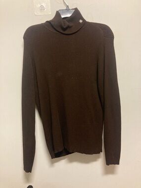 RALPH LAUREN/Brown Turtleneck Sweater - Classic Rib Knit